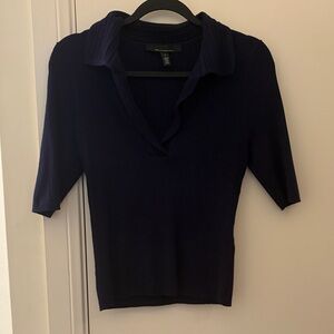 Navy Ribbed Knit Sweater Top